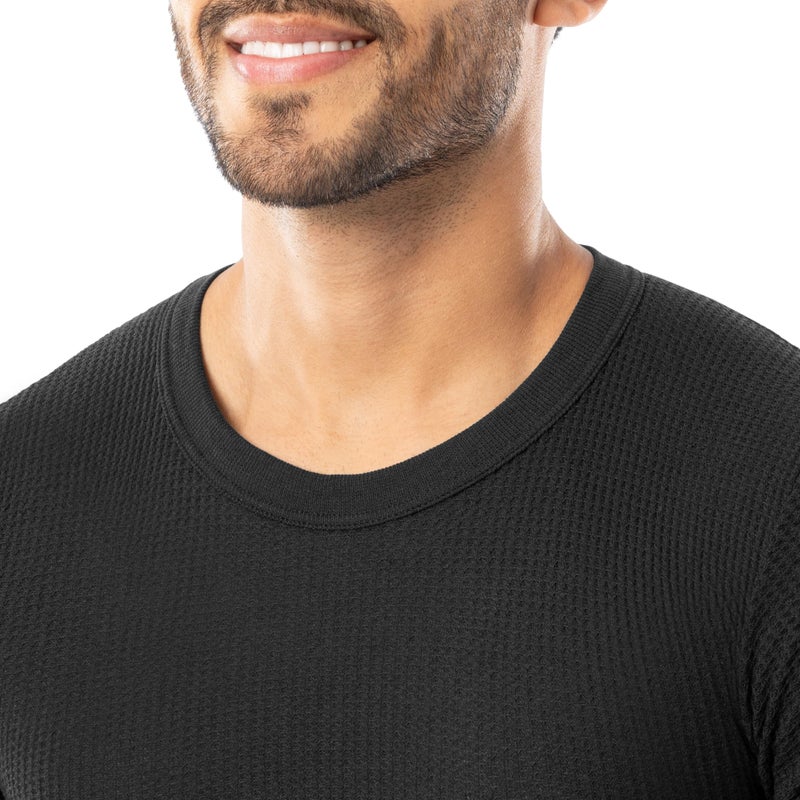 Indera Men's Traditional Waffle Thermal Underwear Long Sleeve Shirt, Black, Large - Image 2